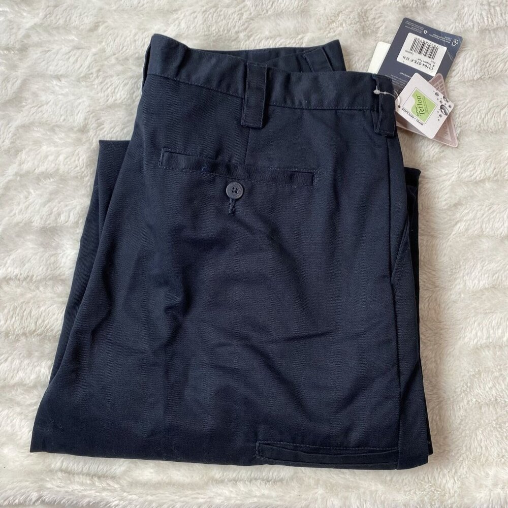 Landmark Chino Pant Mens Sz 34 Navy Polyester Mid-Rise Straight Leg Slash Pocket